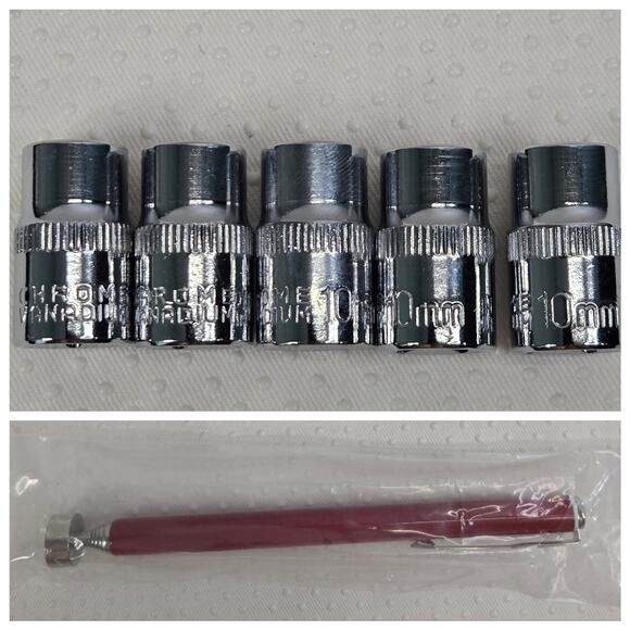 10mm Socket 5 Pcs Set 3/8" Shallow 5-Pound Magnetic Pick-up Tool - Picture 2 of 6